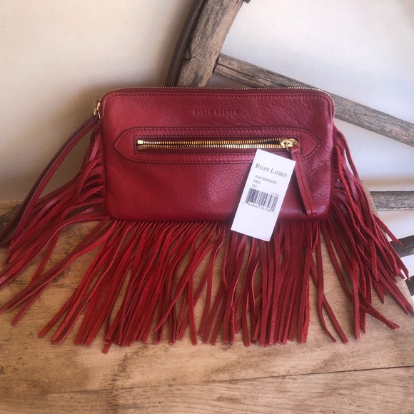 RALPH LAUREN Red Leather Western Southwestern Fringed Wristlet Clutch NEW! RARE! - Picture 3 of 12